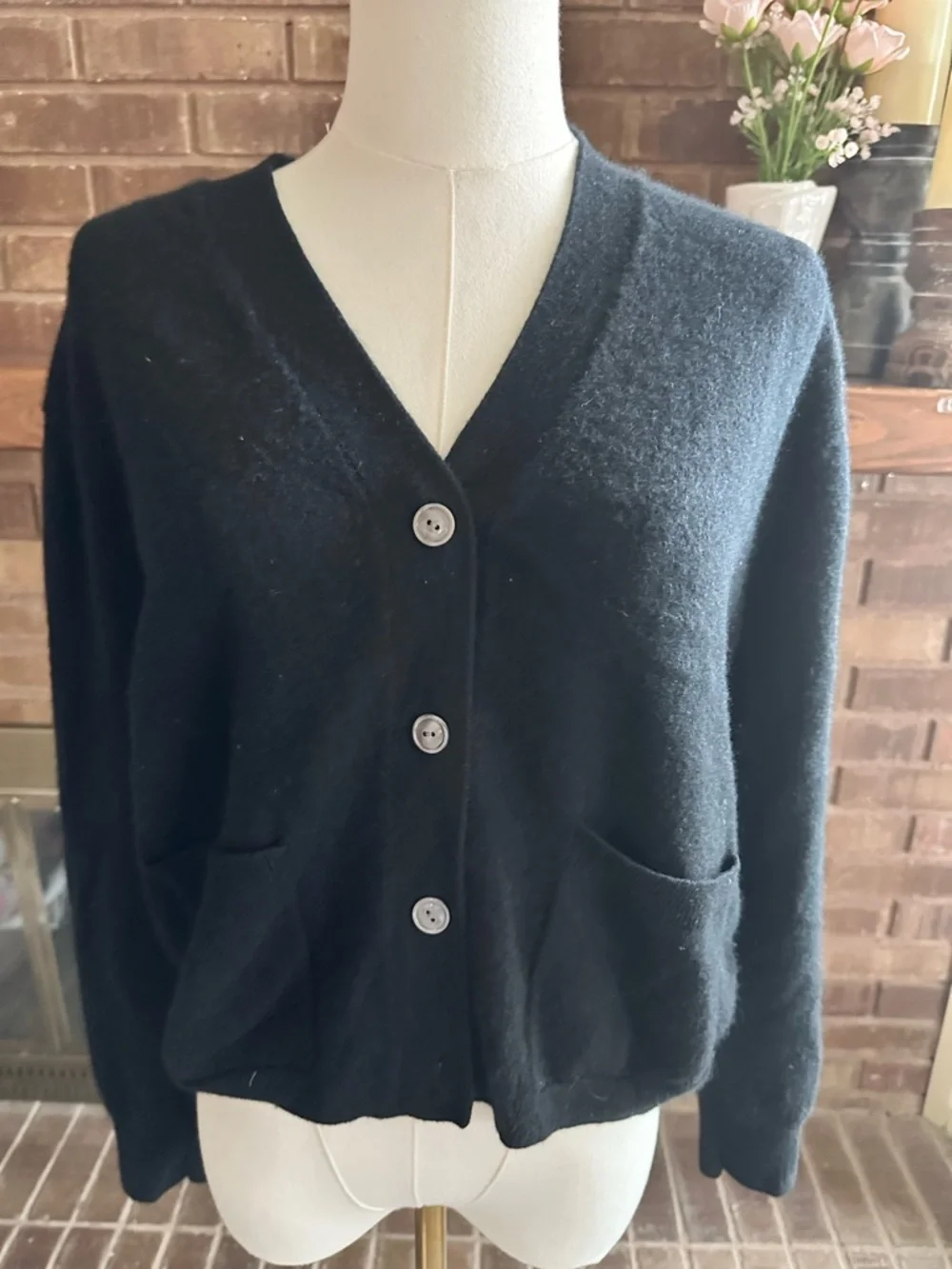 J.Crew 100% Cashmere Black V-Neck Button Down Cardigan Sweater Size Small